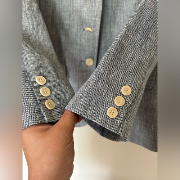 VTG Y2K TALBOTS 100% Irish LINEN Sz 8P SUMMER GRAY BLAZER JACKET Neutral office - Picture 5 of 10